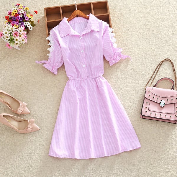 Γυναικείο φόρεμα με κολάρο και κοντά μανίκια σε τρία χρώματα