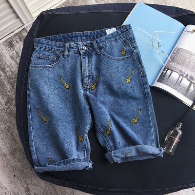 Стилни дънкови къси панталони за мъжете с бродерияя