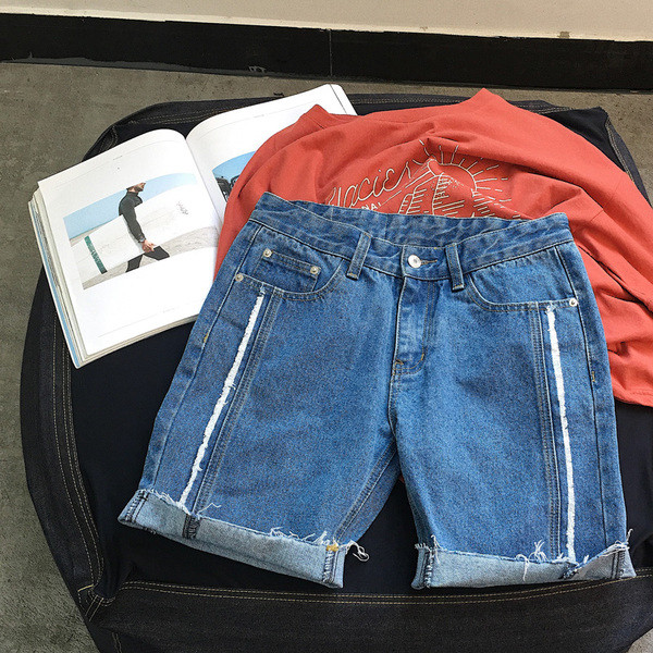 Изчистен модел мъжки дънкови къси панталони 