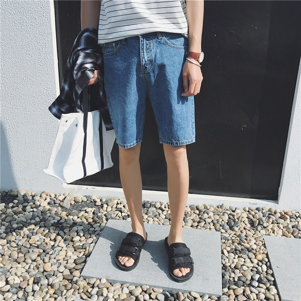 Мъжки къси дънкови панталони тип Слим