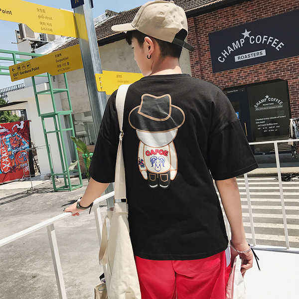 Мъжка тениска с изображение в бял и черен цвят с 3/4 ръкав