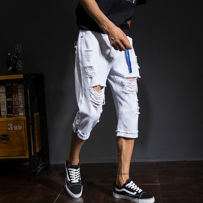 Μοντέρνα σχισμένα ανδρικά παντελόνια  7/8 για την άνοιξη και το καλοκαίρι