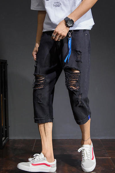 Μοντέρνα σχισμένα ανδρικά παντελόνια  7/8 για την άνοιξη και το καλοκαίρι