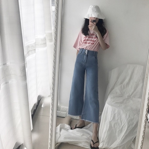 Παντελόνια γυναικεία τζιν  φαρδιά με υψηλή μέση