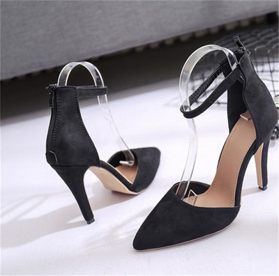 Много стилни дамски сандали на висок ток и с интересна закопчалка около глезена - 4 цвята