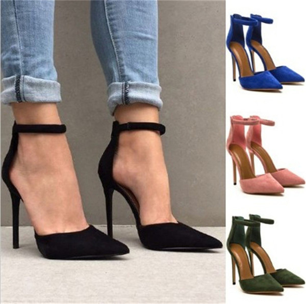 Много стилни дамски сандали на висок ток и с интересна закопчалка около глезена - 4 цвята
