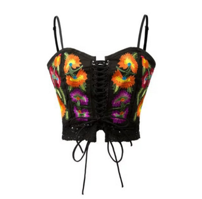 Много нежен дамски потник с интересна бродерия и стилни връзки - 2 цвята