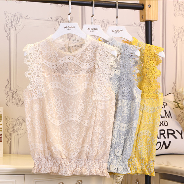 Стилен дамски дантелен потник с яка тип поло в четири цвята