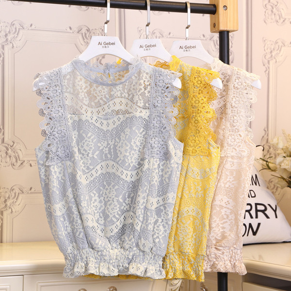 Стилен дамски дантелен потник с яка тип поло в четири цвята