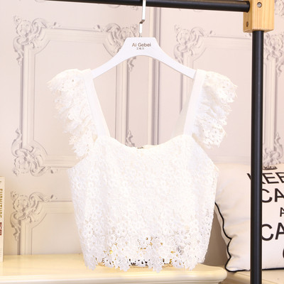 Къс дамски дантелен топ с презрамки в три цвята