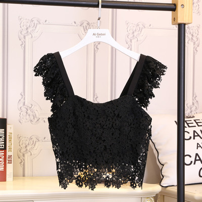 Къс дамски дантелен топ с презрамки в три цвята