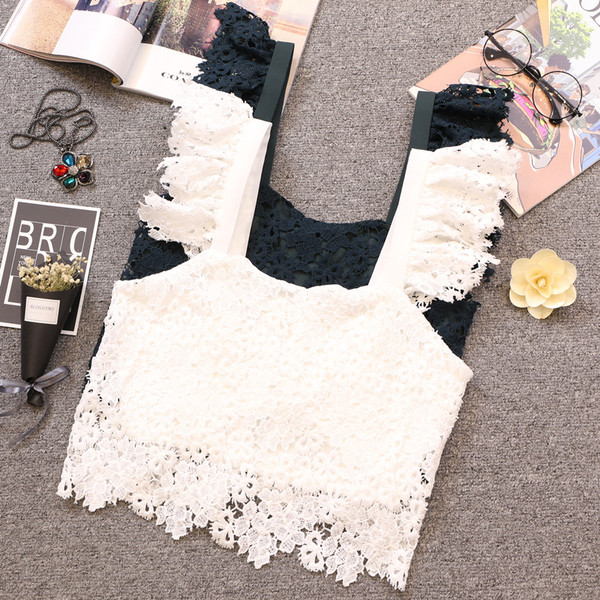 Къс дамски дантелен топ с презрамки в три цвята