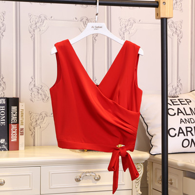 Стилен дамски къс потник с панделка в пет цвята