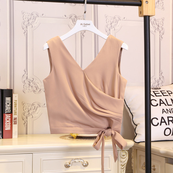 Стилен дамски къс потник с панделка в пет цвята