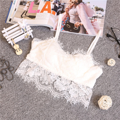 Дантелен дамски топ с тънки презрамки в бял и черен цвят