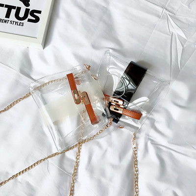 Актуална и прозрачна дамска чанта с метална дръжка