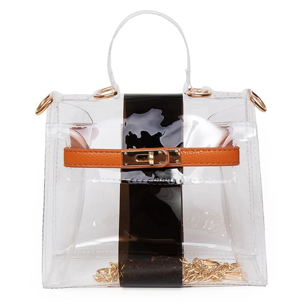 Актуална и прозрачна дамска чанта с метална дръжка