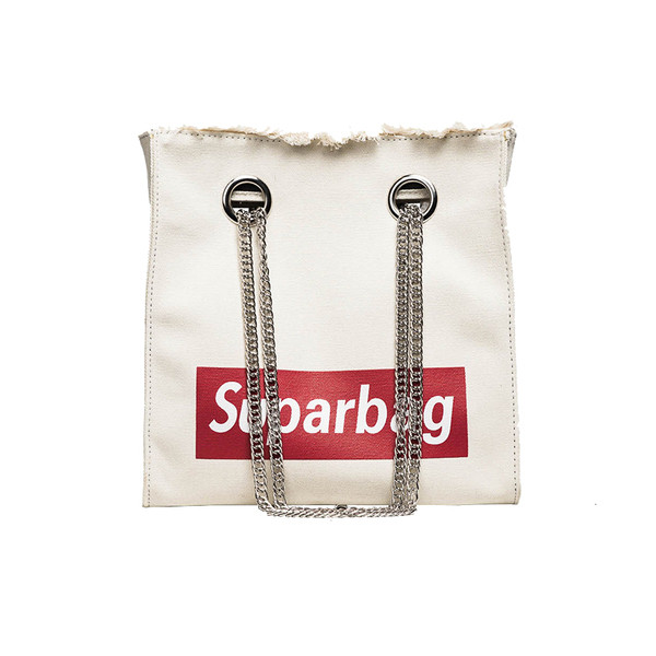 Практична дамска чанта метална дръжка и с надпис