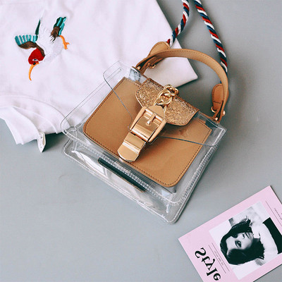 Стилна и модерна дамска чанта - прозрачна, с две дръжки