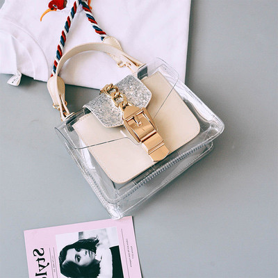 Стилна и модерна дамска чанта - прозрачна, с две дръжки