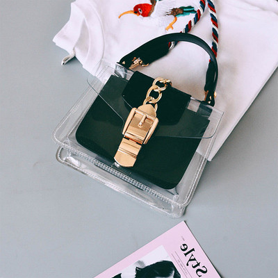 Стилна и модерна дамска чанта - прозрачна, с две дръжки