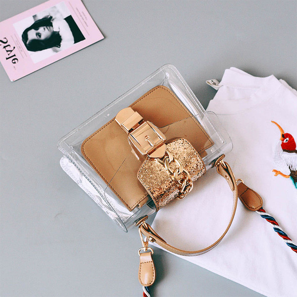 Стилна и модерна дамска чанта - прозрачна, с две дръжки