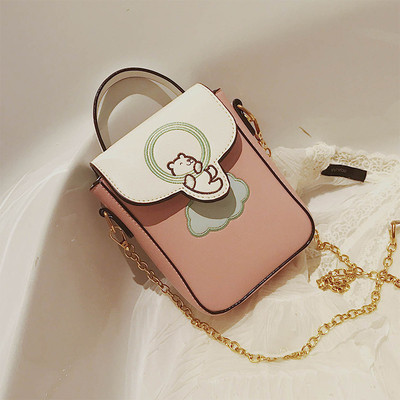 Сладка дамска чанта в правоъгълна форма в розов и черен цвят