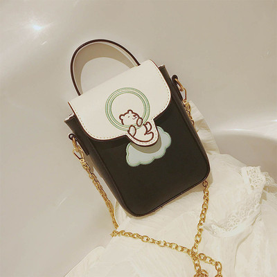 Сладка дамска чанта в правоъгълна форма в розов и черен цвят