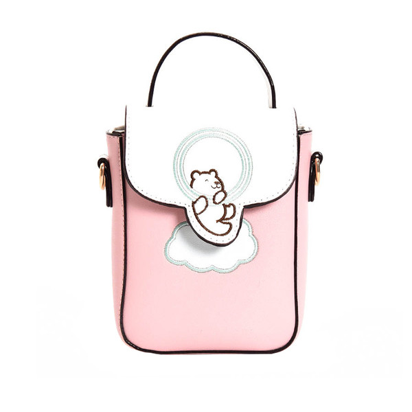 Сладка дамска чанта в правоъгълна форма в розов и черен цвят