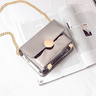 Стилна мини дамска чанта с метална дръжка и в четири разцветки