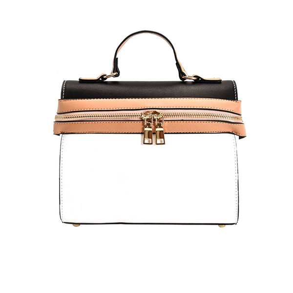 Модерна дамска чанта в два цвята с широка дръжка с бродерия