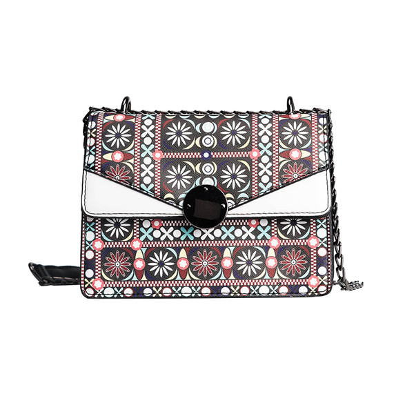 Цветна дамска чанта с метална дръжка в два цвята