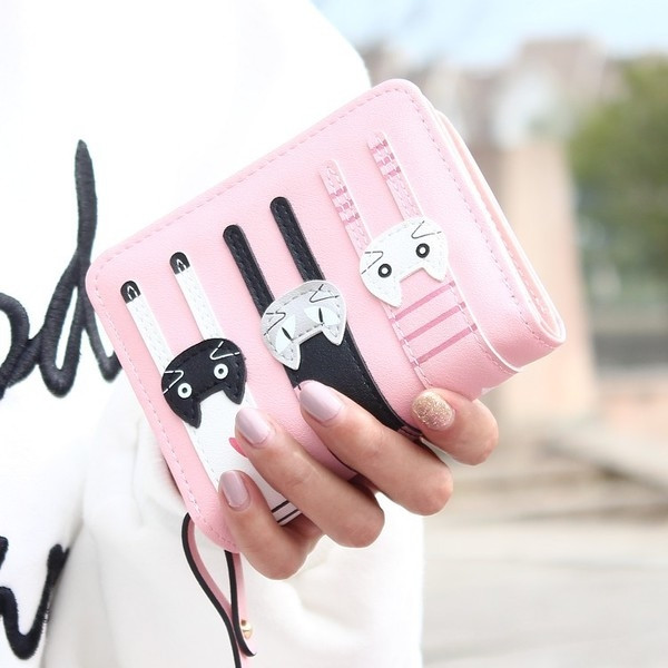 Мини дамски портфейл с декорация котета в три разцветки