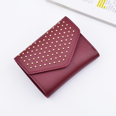 Стилен мини дамски портфейл с метална декорация и в много цветове