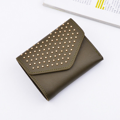 Стилен мини дамски портфейл с метална декорация и в много цветове