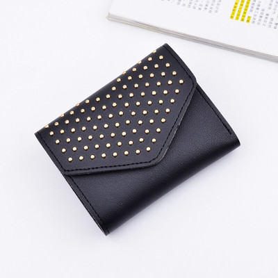 Стилен мини дамски портфейл с метална декорация и в много цветове