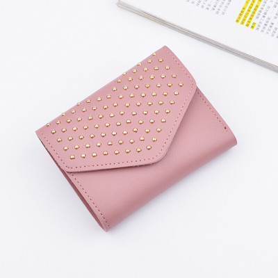 Стилен мини дамски портфейл с метална декорация и в много цветове