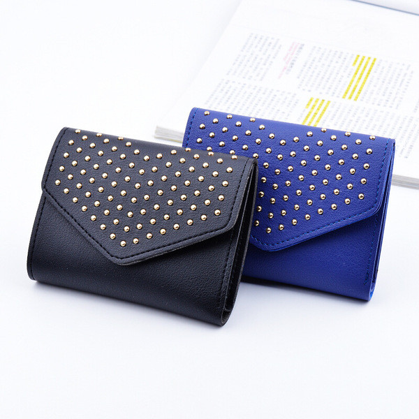 Стилен мини дамски портфейл с метална декорация и в много цветове