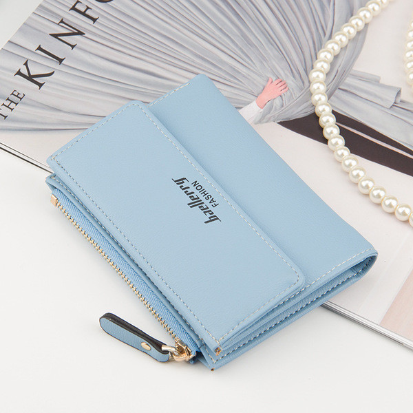 Мини дамски портфейл с цип и надпис в разнообразие от цветове