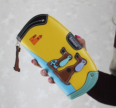 Сладък дамски портфейл с декорация и с дръжка в много цветове