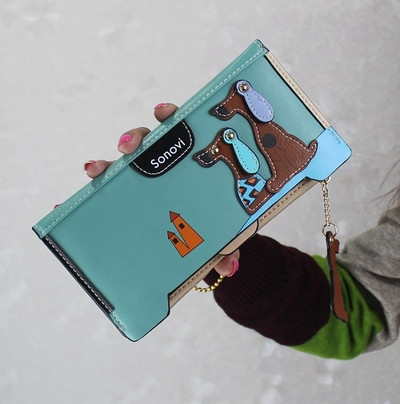 Сладък дамски портфейл с декорация и с дръжка в много цветове