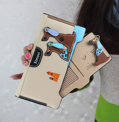 Сладък дамски портфейл с декорация и с дръжка в много цветове