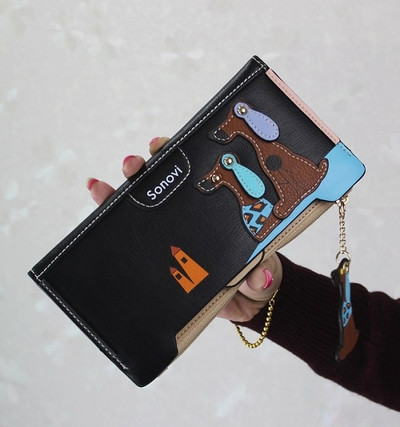 Сладък дамски портфейл с декорация и с дръжка в много цветове