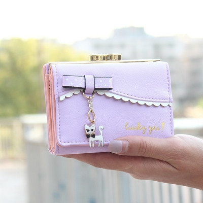 Сладък мини дамски портфейл с декорация в много цветове