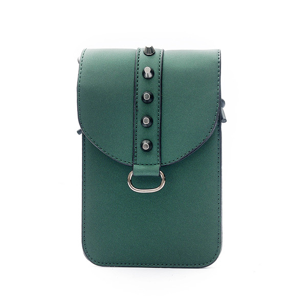 Стилна мини дамска чанта с тънка дръжка и метална декорация