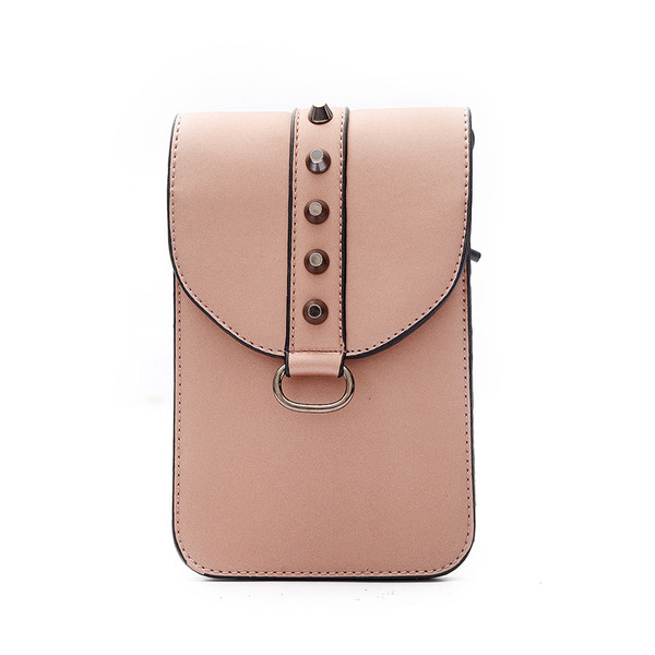 Стилна мини дамска чанта с тънка дръжка и метална декорация