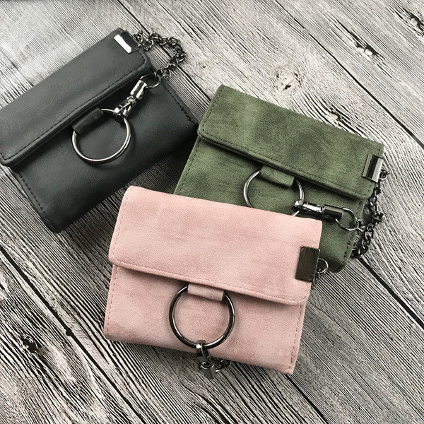 Стилен мини дамски портфейл с метална декорация в пет цвята