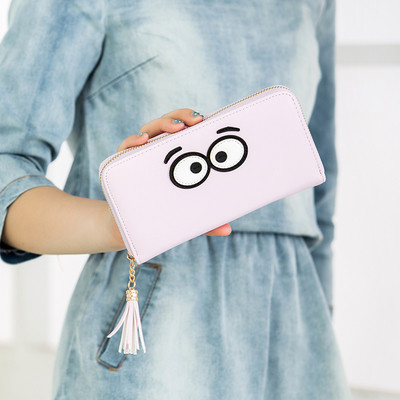 Сладък дамски портфейл с пискюл и очички