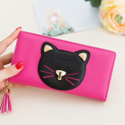 Дамски портфейл с декорация коте и пискюл в четири цвята