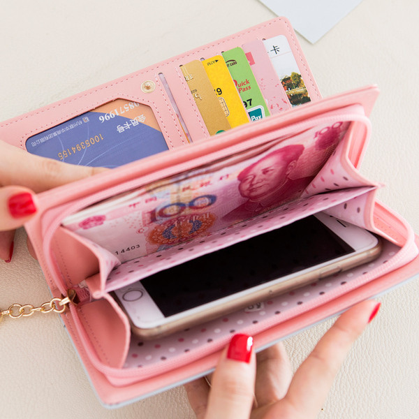 Дамски портфейл с декорация коте и пискюл в четири цвята